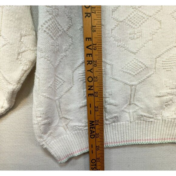 Frankenmuth Woolen Mill Womens Grannycore Sweater Size L Cream Pink Floral Embro - Picture 6 of 10